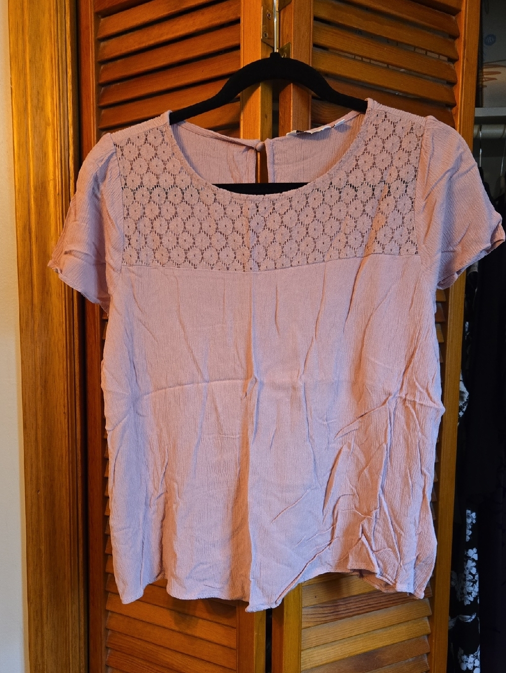 Reitmans Dusty Rose Lace Yoke Short Sleeve Blouse